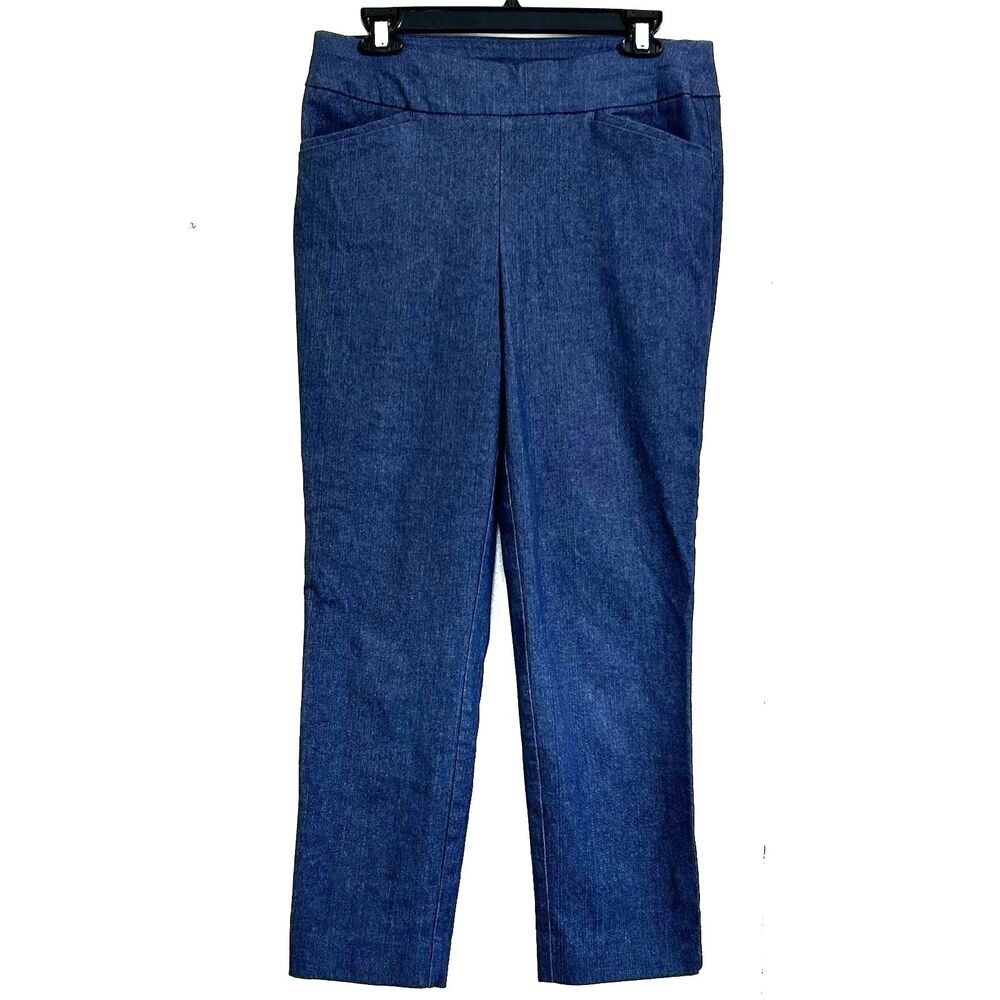 Chicos Perfect Stretch Slim Ankle Pants Size 0.5=6 Blue Mid Rise Pants Pockets